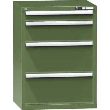 Zásuvková dílenská skříňka, v x š x h: 990 x 731 x 630 mm, 4 x zásuvka, barva zelená RAL6011