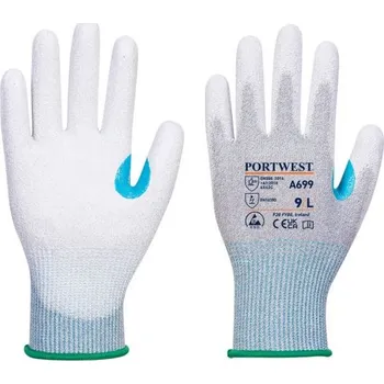 Pracovní rukavice PortWest | MR13 ESD PU rukavice - 12 v balení - Grey/White / XS / XS / level c cut resistant glove for protection against cuts and sharp objects. 13g polyester and carbon fibre shell which diverts st