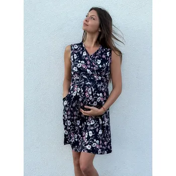 Těhotenské šaty Mama L'amour Těhotenské a kojící šaty s kapsami 3v1 Roccia tmavě modré květinové Velikost: M