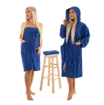 Sada Navy Blue: župan s kapucí + dámský saunový kilt + osuška L