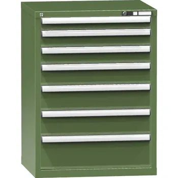Zásuvková dílenská skříňka, 7 x zásuvka, v x š x h: 990 x 731 x 630 mm, barva zelená RAL6011