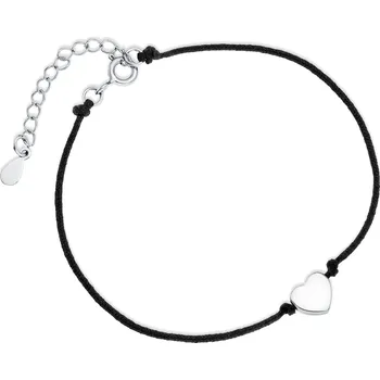 Náramek Černý provázkový náramek se stříbrným srdíčkem - Meucci SLB061