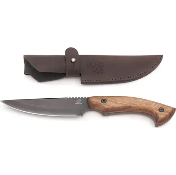 HGK6 Bushcraft nůž s čepelí z uhlíkové oceli, čepel modřená, rukojeť z ořechu s koženým pouzdrem BeaverCraft