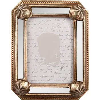 Rám na obraz Zlatý fotorámeček s mušličkami a zrcátky - 9*2*12 cm / 6*9 cm