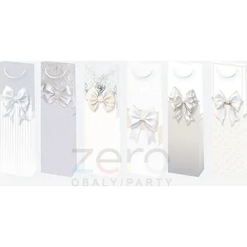 Dárková taška Taška papírová dárková na láhev 12x40x9 cm (lak) - mašle (mix 2)