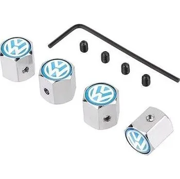 Tuning MJakes krytky ventilků hranaté modré se zabezpečením proti krádeži pro vozy VW VOLKSWAGEN