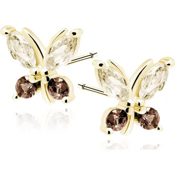 Náušnice Pozlacené stříbrné motýlí náušnice s hnědými zirkony - Meucci SLE448