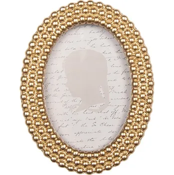 Rám na obraz Zlatý oválný fotorámeček s perličkami - 8*2*11 cm / 6*9 cm