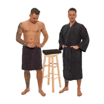 Pánský župan Sada Black Chocolate: župan KIMONO + pánský saunový kilt + osuška M