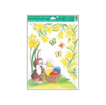 Velikonoční dekorace Okenní fólie rohová tradiční velikonoční motivy -ZAJÍČEK S KOŠÍKEM (Anděl Př)