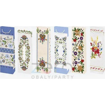 Dárková taška Taška papírová dárková na láhev 12x40x9 cm (lak) - folklór (mix 2)