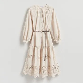 Dámské šaty Reserved - Bavlněné šaty s&nbsp;páskem - krémová - 058GG-01X - 058GG-01X-M