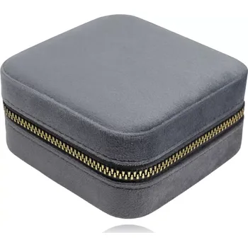 Šperkovnice Šedá sametová šperkovnice se zipem ve zlaté barvě a měkkým povrchem