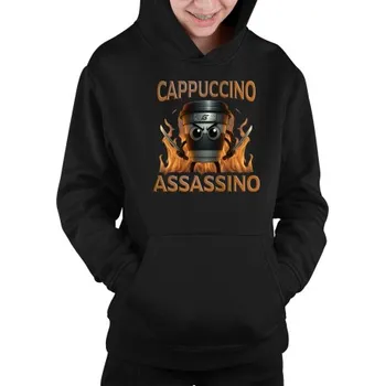 Žertovný předmět Cappuccino Assassino V3 - Italian Brainrot - Hrnek Ninja - dětská mikina s kapucí- Tričkový.cz