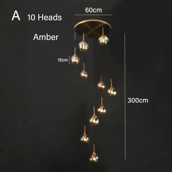 Moderní skleněné stropní svítidlo | Závěsné osvětlení - Amber s 10 hlavami