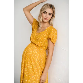 Těhotenské šaty Milk & Love Těhotenské a kojící šaty 3v1 Lovely MIDI tmavě žluté s puntíky Velikost: XL