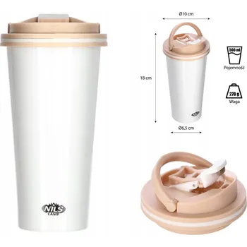 Termoska Termoska NILS s dvojitou stěnou, cestovní hrnek, bílá, protiskluzová