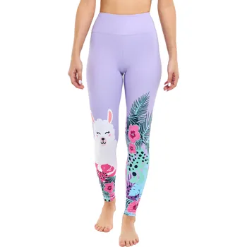 Dámské legíny Veselé fitness legíny Lama a květiny