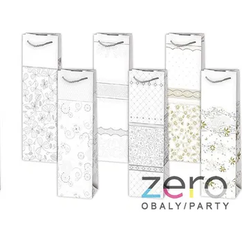 Dárková taška Taška papírová dárková na láhev 12x40x9 cm (lak) - bílá s glitry (mix 2)