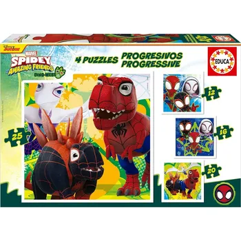 Puzzle EDUCA Spidey a jeho úžasní přátelé Dino-web 4v1 12,16,20,25 dílků