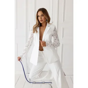 Slavnostní sako s krajkovými rukávy MOE M865 smetanové EU velikost: XL