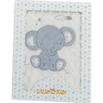 plyšák Dečka s vyšitým modrým sloníkem od firmy Llopis (Manta doble cara elefante bordado azul 100 x 75 cm)