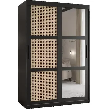 Šatní skříň Šatní skřín s posuvnými dveřmi, zrcadlem a vzorem vídeňského výpletu - 120cm Černá