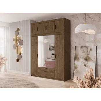 Nábytek Šatní skříň se zrcadlem Melen 4D + nástavec, Barva: dub lefkas MIRJAN 5903211436505