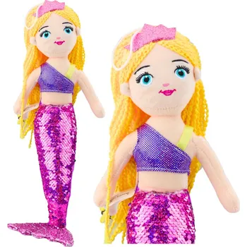 Hračka LEAN Toys Plyšová mořská panna mazlík flitrový ocas fialový 48 cm