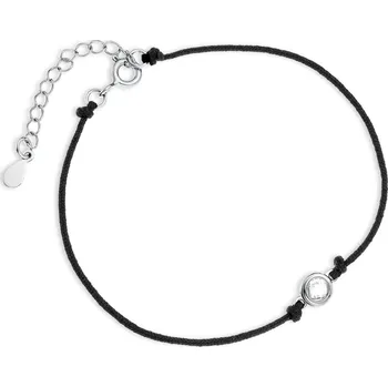 Náramek Černý provázkový náramek s kubickým zirkonem- Meucci SLB063