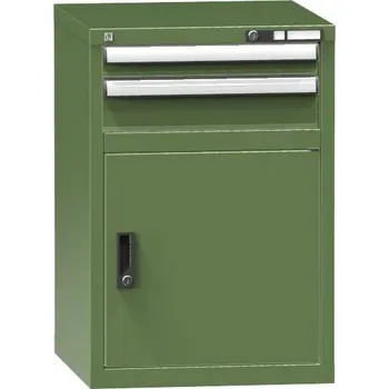 Dílenská skříňka KOMBI, v x š x h: 840 x 578 x 630 mm, 1 x dvířka, 2 x zásuvka, barva zelená RAL6011