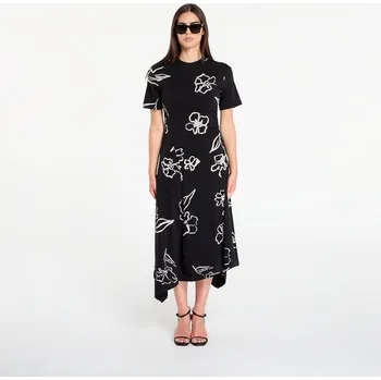 Dámské šaty Šaty Desigual Asymmetrical Dress With Floral Patterns Black XS