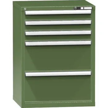 Zásuvková dílenská skříňka, v x š x h: 990 x 731 x 630 mm, 5 x zásuvka, barva zelená RAL6011