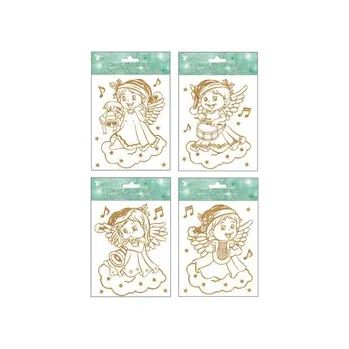 Okenní dekorace Okenní fólie andíílek se zlatými glitry 18x15cm