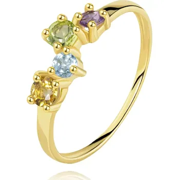 Prsten Prsten ze 14K zlata se čtyřmi barevnými drahokamy - Velikost: 49