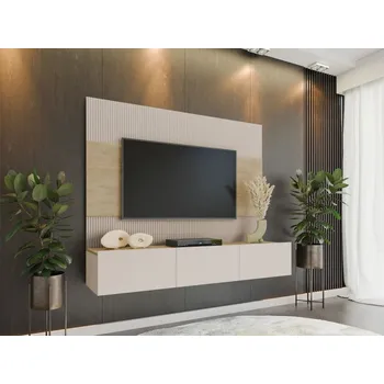 Televizní stolek Nástěnná TV skříňka Cypria III, Barva dřeva: pískově béžová / pískově béžová + dub cremona MIRJAN 5903211419270