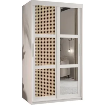 Šatní skříň Šatní skřín s posuvnými dveřmi, zrcadlem a vzorem vídeňského výpletu - 100cm Bílá