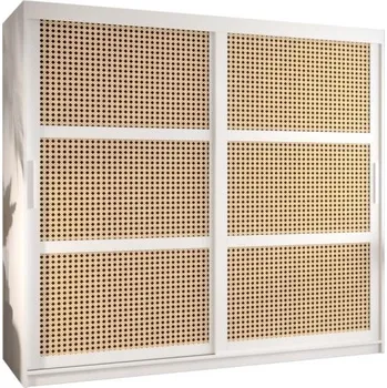 Šatní skříň Šatní skříň s posuvnými dveřmi s vídeňským výpletem – 200 cm, BÍLÁ