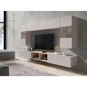 Obývací stěna Obývací stěna Bralani XXIV, Barva: kašmír / kašmír + dub artisan, Osvětlení: bez osvětlení MIRJAN 5903211429699