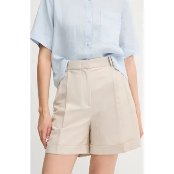 Dámské kraťasy Šortky s příměsí lnu Tommy Hilfiger dámské, béžová barva, high waist, WW0WW44767 80X, vel. 40