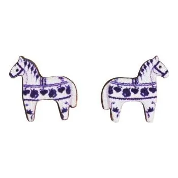 Náušnice Dřevěné náušnice Scandi Modrý koník s možností výměny či vrácení do 30 dnů - EW93