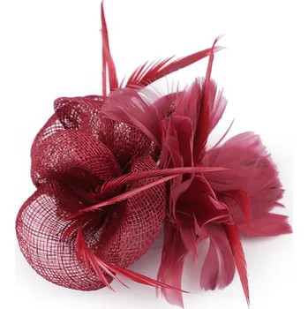 Ozdoba do vlasů Fascinátor / brož květ s peřím, barva 1 bordó sv.