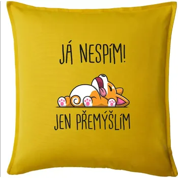 Polštář Já nespím, jen přemýšlím - Polštář 50x50 - 50x50 - Pouze potah ( Žlutá )