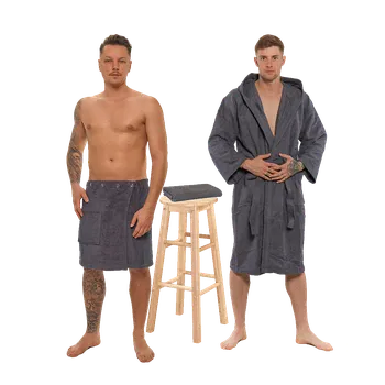 Pánský župan Sada Dark Grey: župan s kapucí + pánský saunový kilt + osuška L