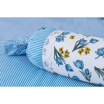 Povlak na dekorativní polštářek Podpěrová s.r.o. Povlak na váleček TULIPÁNY / modrý proužek Velikost: Povlak na válec BAVLNA N