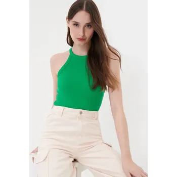 Sinsay - Top z žebrovaného úpletu - zelená - 8954J-76X - 8954J-76X-XS