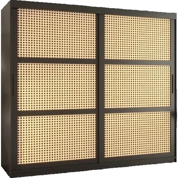 Šatní skříň Šatní skříň s posuvnými dveřmi s vídeňským výpletem – 200 cm, ČERNÁ