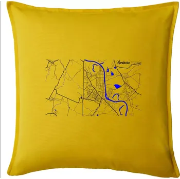 Polštář Neratovice - Mapa s vodními toky - Polštář 50x50 - 50x50 - Pouze potah ( Žlutá )