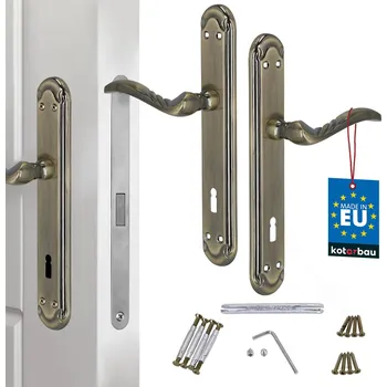 Dveřní kování Dveřní klika dlouhá štítka zdobená patina na klíč 90 mm - 90 mm \ zámek na klíč