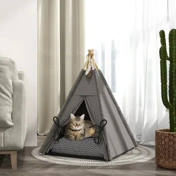 Pelíšek pro psa Pelíšek pro domácí mazlíčky teepee, 60 x 60 x 76 cm | šedý